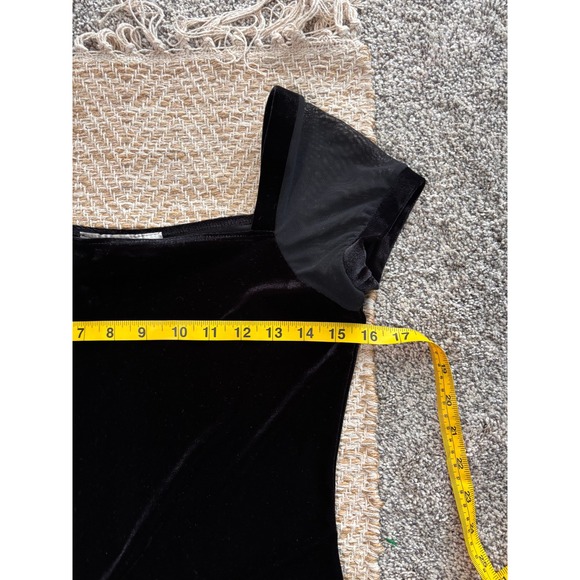 Necessary Objects Vintage Black Velvet Maxi Dress Mesh Cap Sleeve Square Neck M - Picture 8 of 9